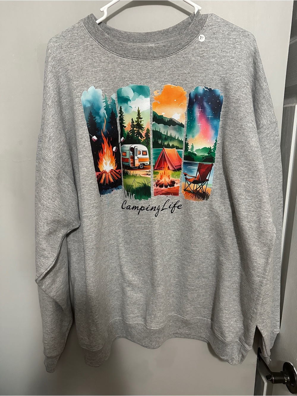 Gray 'Camping Life' Graphic Crewneck Sweatshirt XL